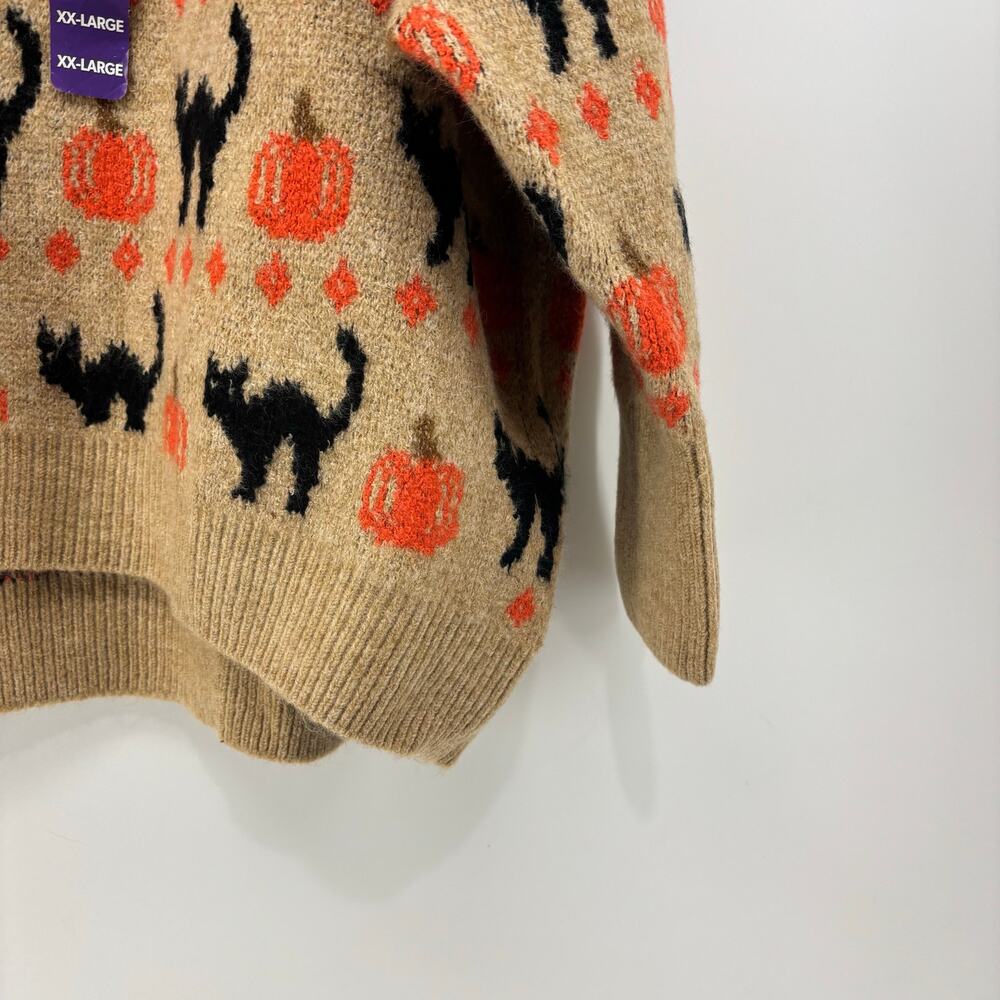 Vince Camuto Sz XXL Womens Sweater Black Cat Pumpkin Halloween Crewneck Fall - Picture 11 of 16